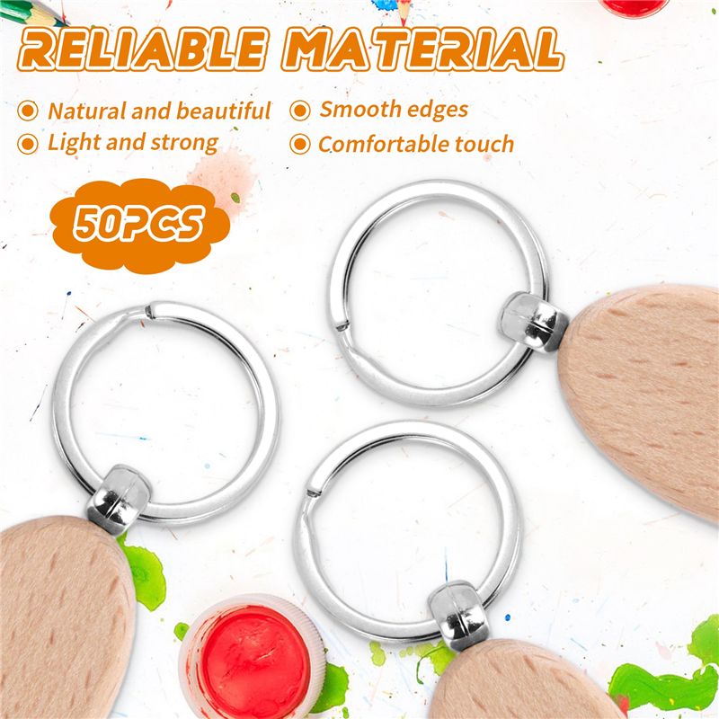 AT05-1Set Wooden Keychain Oval - Wood Ring Blank ulasan dan harga