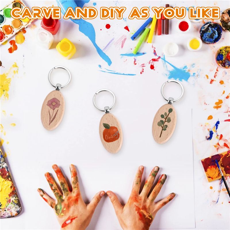 AT05-1Set Wooden Keychain Oval - Wood Ring Blank ulasan dan harga